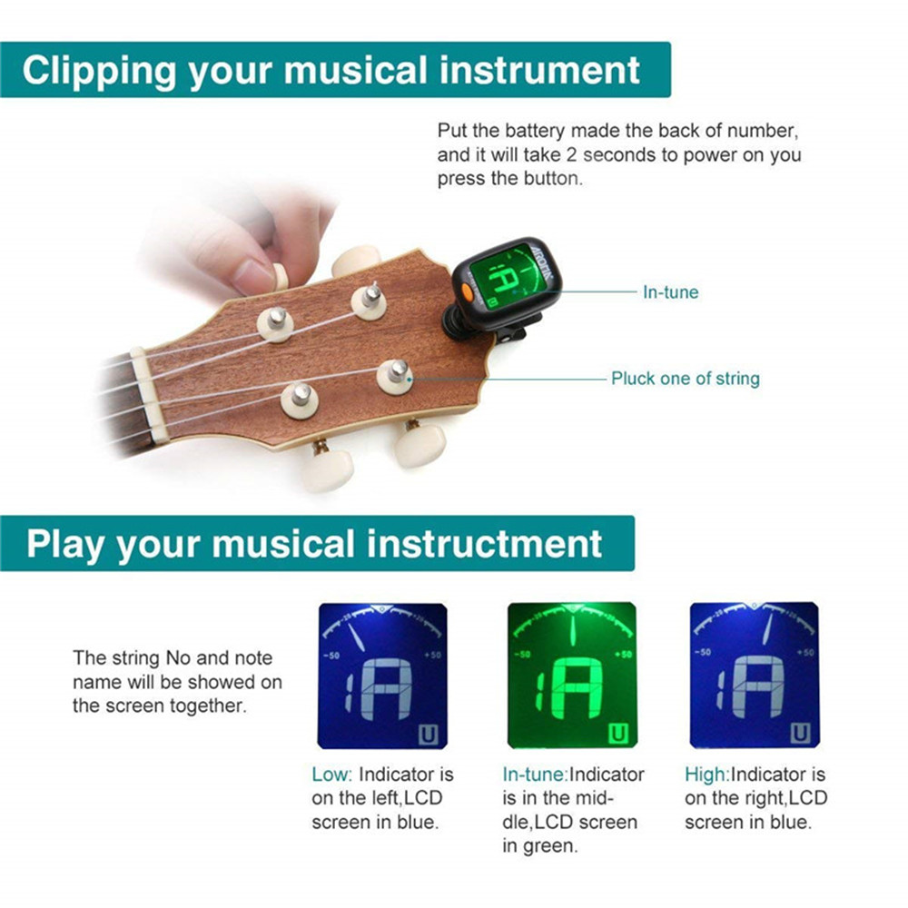 LED Tuner Clip-on Chromatic Electronic Guitar Ukulele Violin Digital Bass Tuner