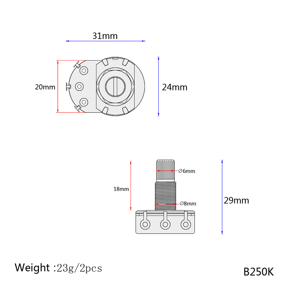 B250k POTS Guitar Potentiometer Long Shaft