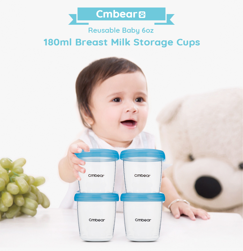 4pcs Cmbear Reusable Baby 6oz / 180ml Breast Milk Storage PP Cups