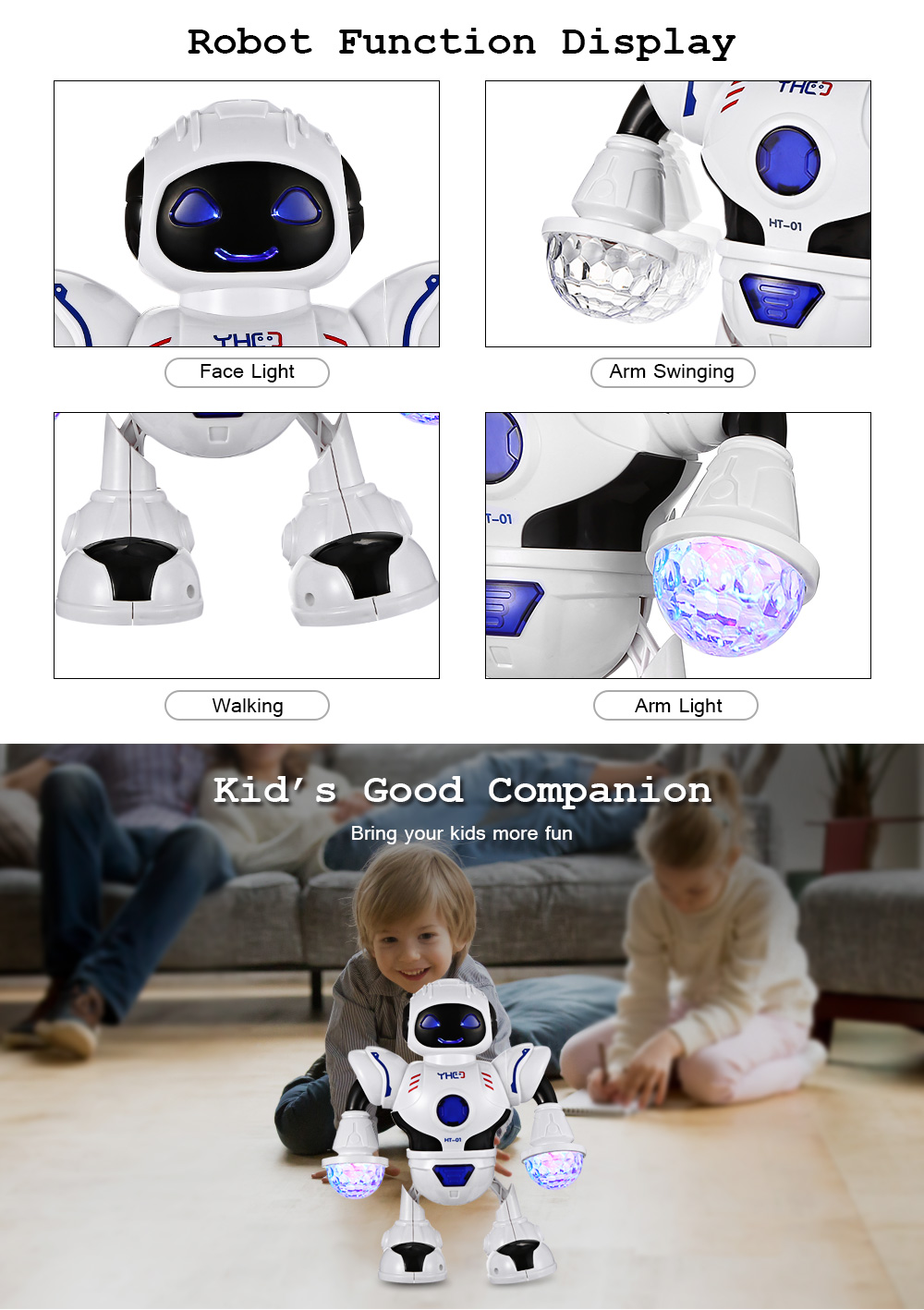 HT- 01 Kids Electronic Smart Space Dancing Robot with Music LED Light