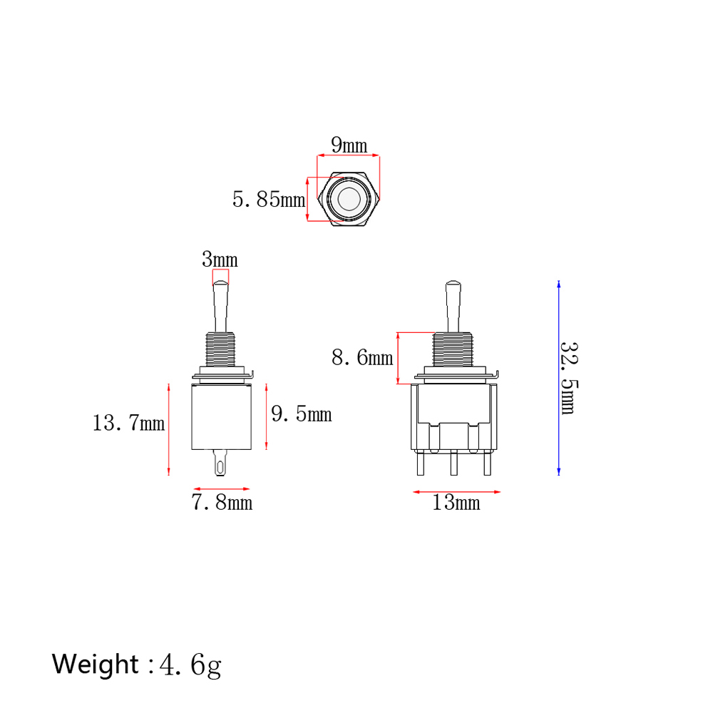 AC ON-ON 3 Pin SPDT 2 Position Latching Toggle Switch 6A 125V