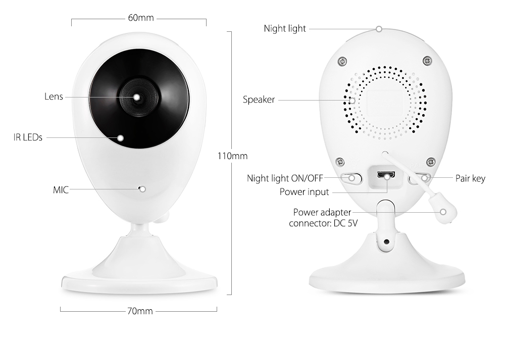 SP880 2.4G Wireless Baby Video Monitor with Night Vision Two-way Talk 2.4 inch LCD Display Temperature Monitoring