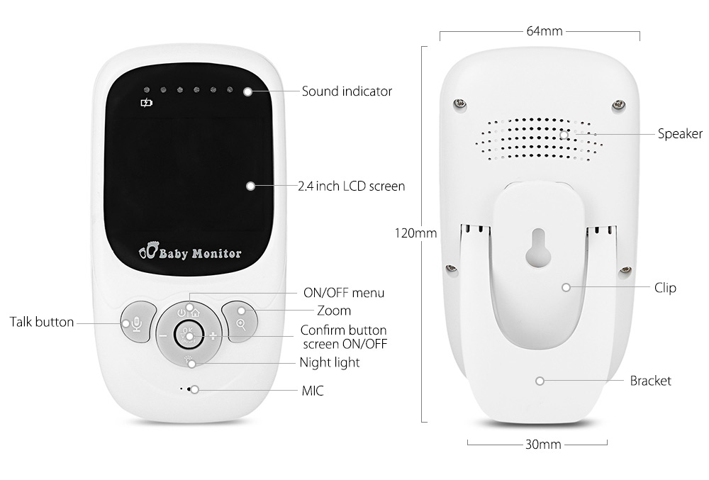 SP880 2.4G Wireless Baby Video Monitor with Night Vision Two-way Talk 2.4 inch LCD Display Temperature Monitoring