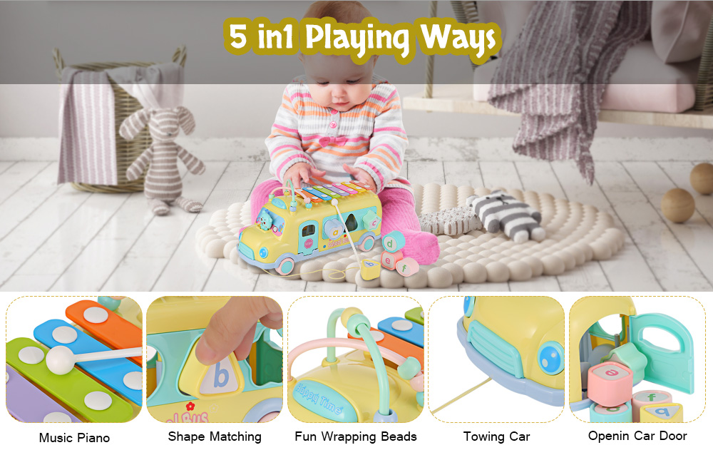 1022 - 9 Baby School Bus Toy Music Car with Percussion Piano Matching Blocks 1022 - 9 Baby School Bus Toy Music Car with Percussion Piano Matching Blocks
