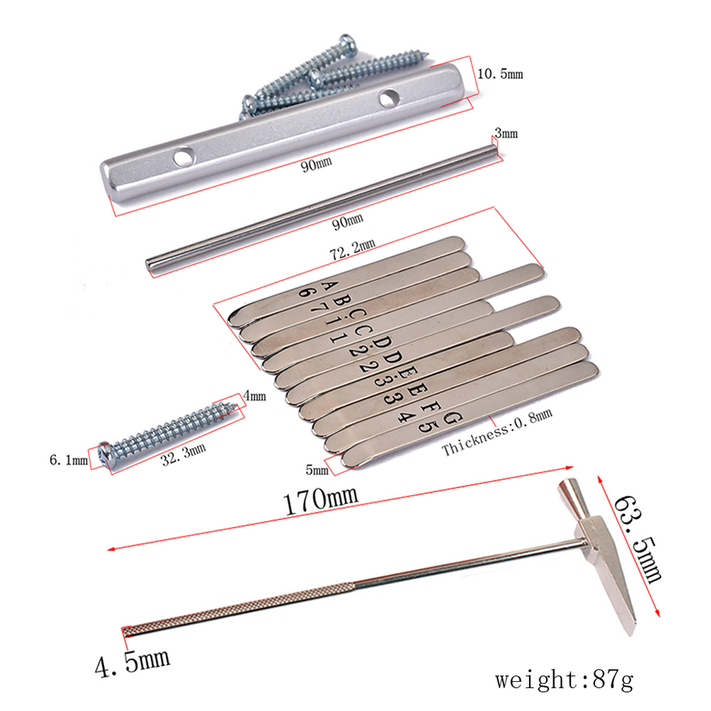 Musical Steel Keys and Tuner Hammer for 10 Note Kalimba Thumb Piano