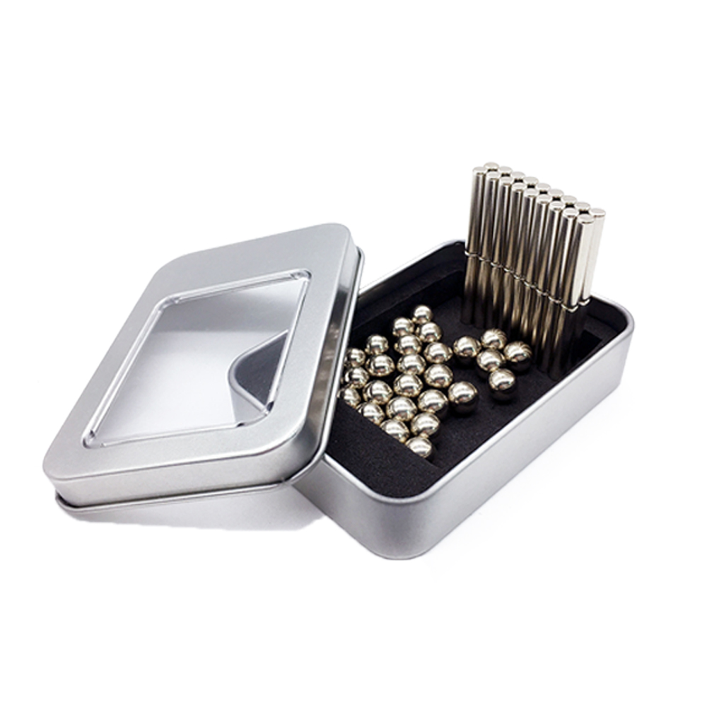 36PCS Silver Magnetic sticks and 27PCS Steel Ball Magnets Puzzle Toy Gift