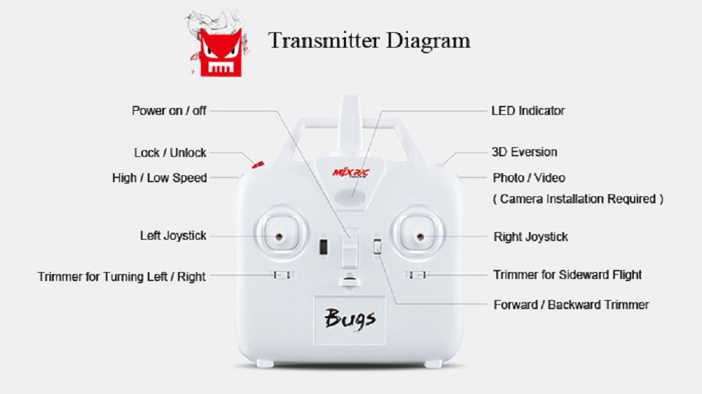 MJX B3 Bugs 3 RC Quadcopter RTF Two-way 2.4GHz 4CH with Action Camera Bracket