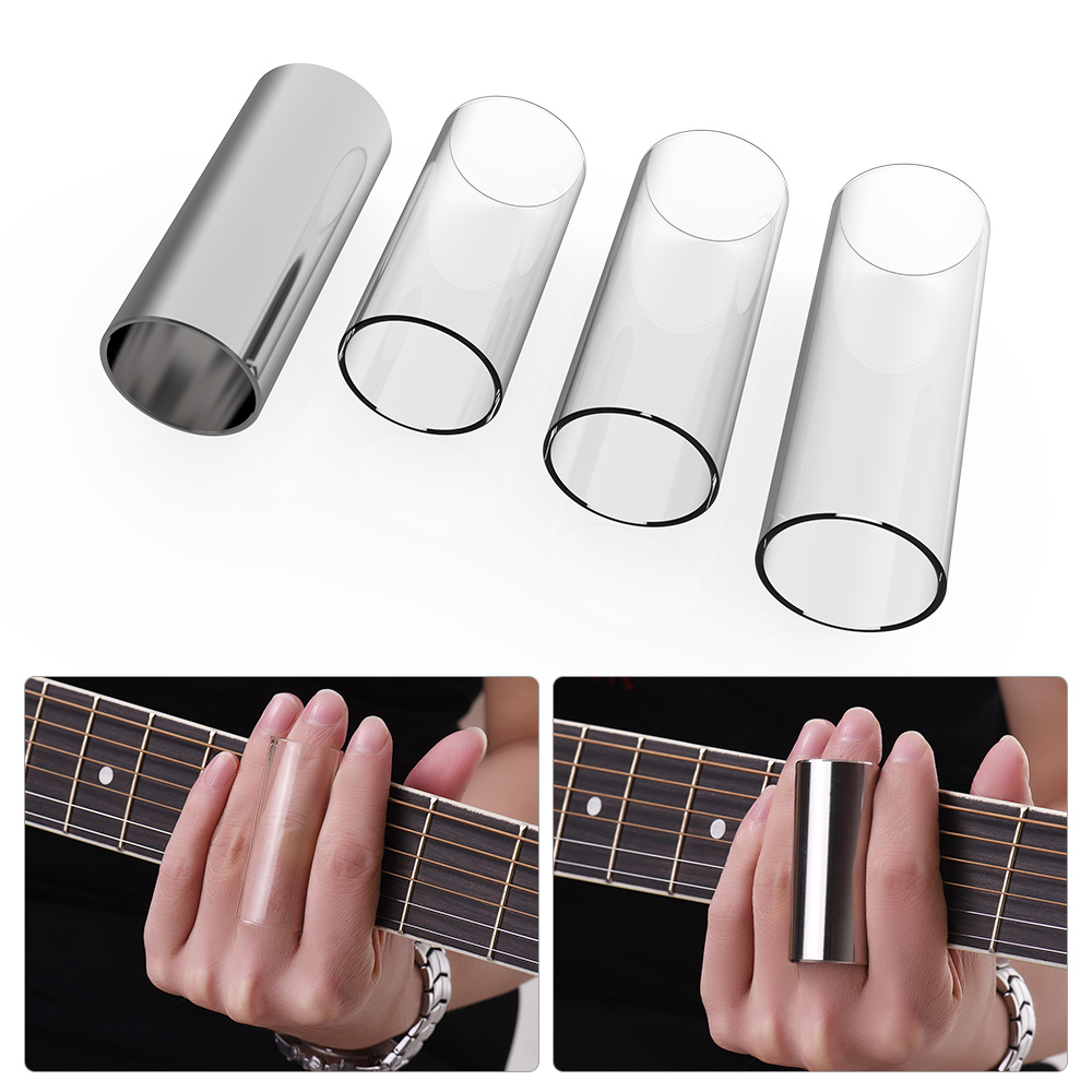 Guitar Slides Set 3 Size Glass Slide 4 Pcs Metal Thumb Finger Picks