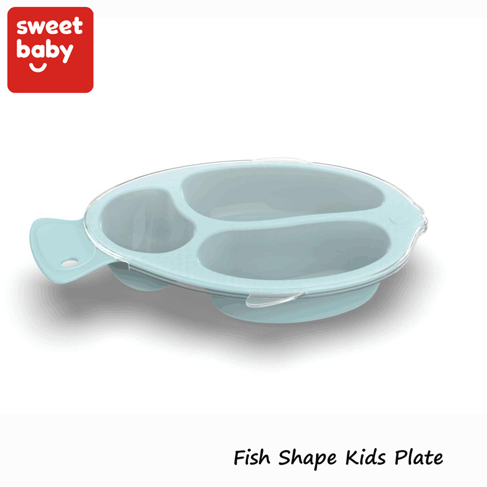 Sweet Baby Fish Shape Cartoon Training Bpa Free PP Kids Plate with Lid