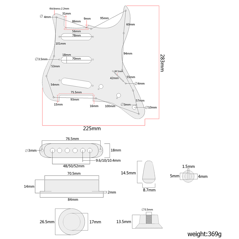 Prewired-Loaded SSS Pickguard Alnico V Pickups for ST Guitar - Multi ...