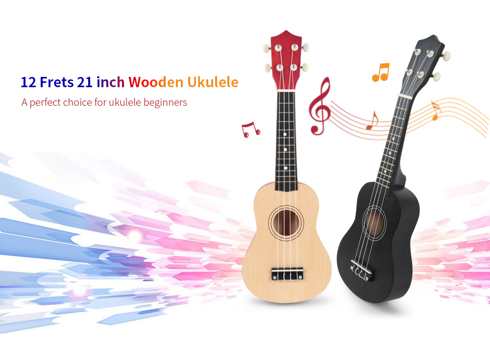 12 Frets 21 inch Wooden Ukulele with 4 Strings for Beginner