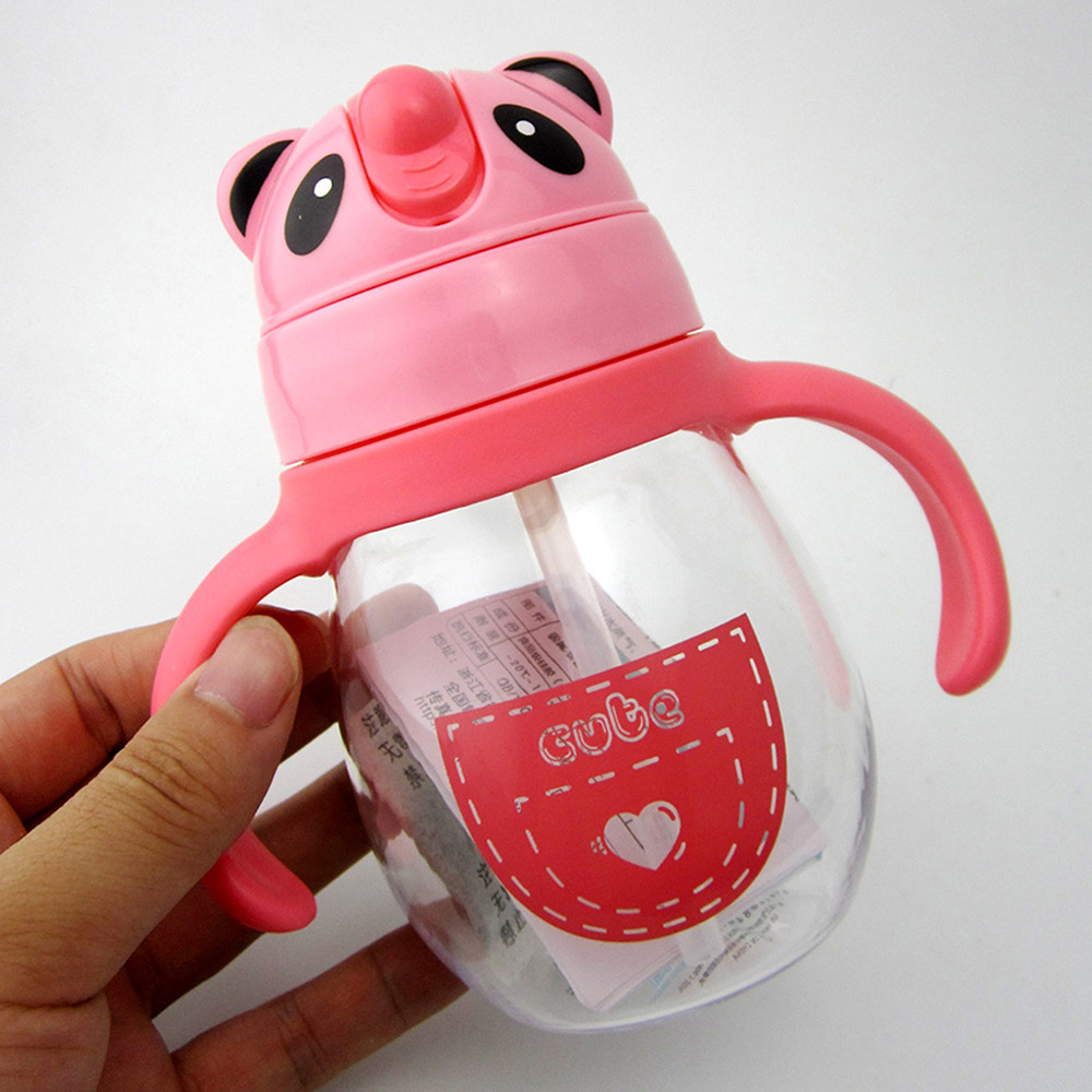 Baby's Water Cup With Straw Double Handle Cartoon Animal Cute Panda Pattern