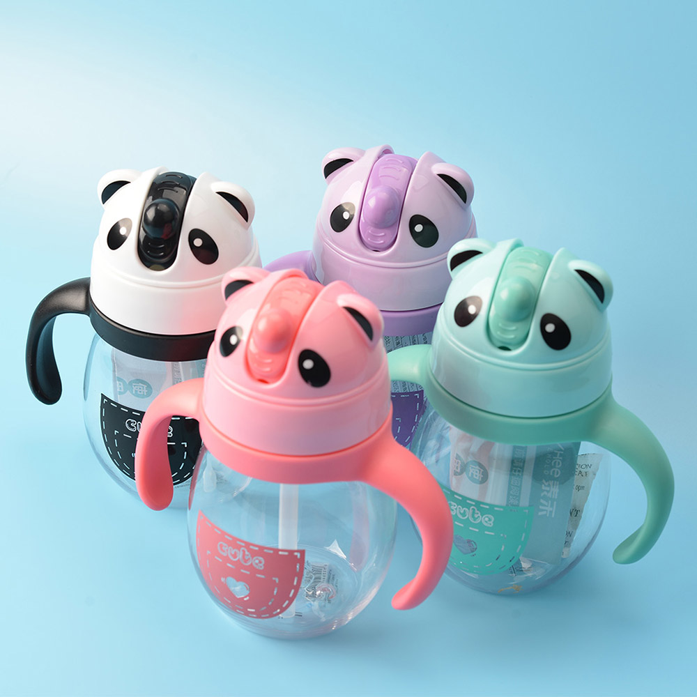 Baby's Water Cup With Straw Double Handle Cartoon Animal Cute Panda Pattern
