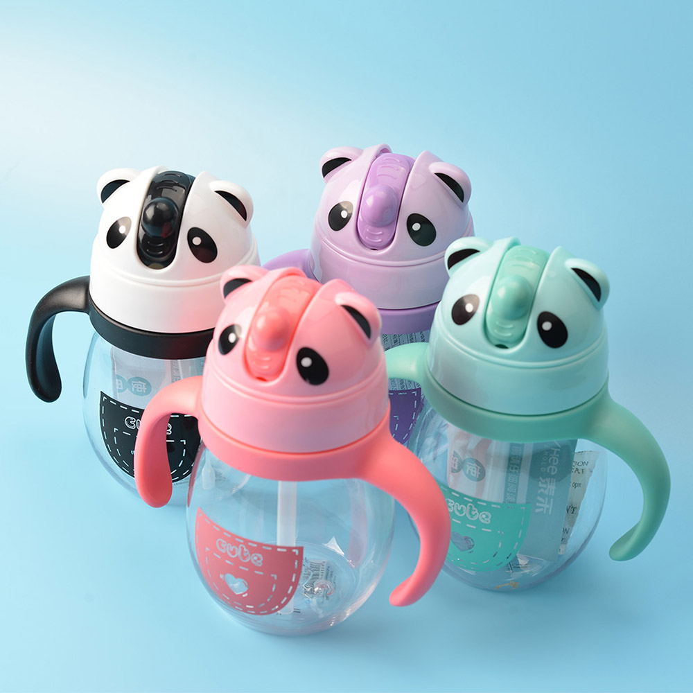 Baby's Water Cup With Straw Double Handle Cartoon Animal Cute Panda Pattern Baby's Water Cup With Straw Double Handle Cartoon Animal Cute Panda Pattern
