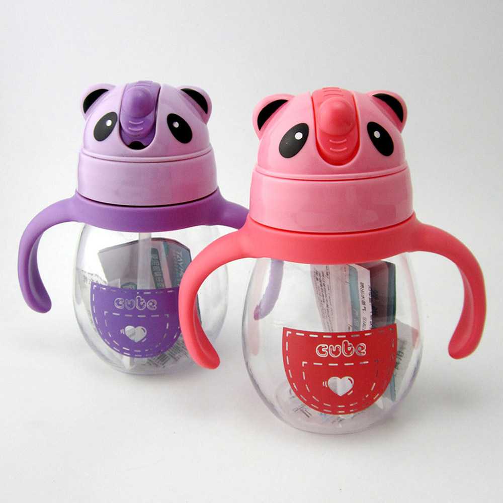 Baby's Water Cup With Straw Double Handle Cartoon Animal Cute Panda Pattern Baby's Water Cup With Straw Double Handle Cartoon Animal Cute Panda Pattern