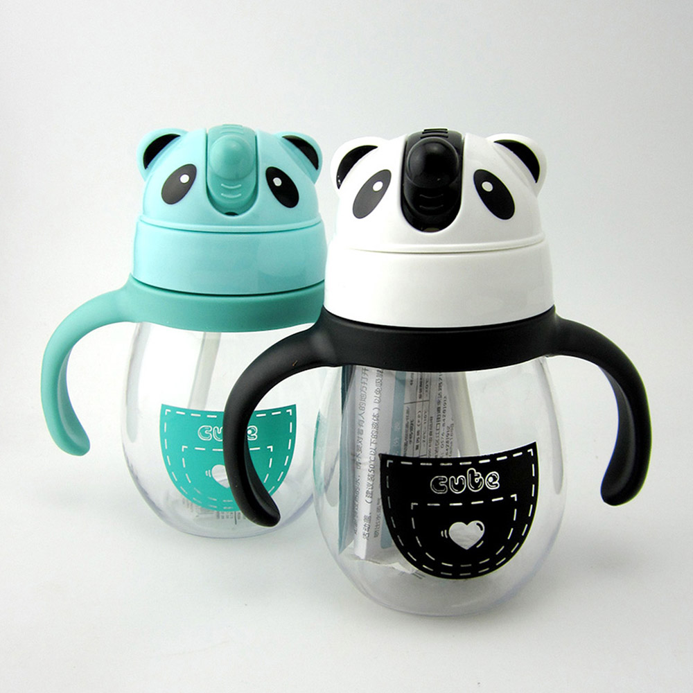 Baby's Water Cup With Straw Double Handle Cartoon Animal Cute Panda Pattern