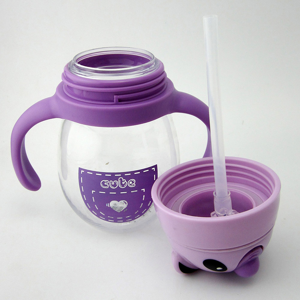 Baby's Water Cup With Straw Double Handle Cartoon Animal Cute Panda Pattern Baby's Water Cup With Straw Double Handle Cartoon Animal Cute Panda Pattern