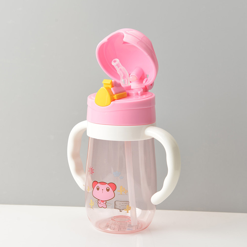 Baby's Water Cup 350ml With Straw Double Handle Cartoon Drinking Training Cup