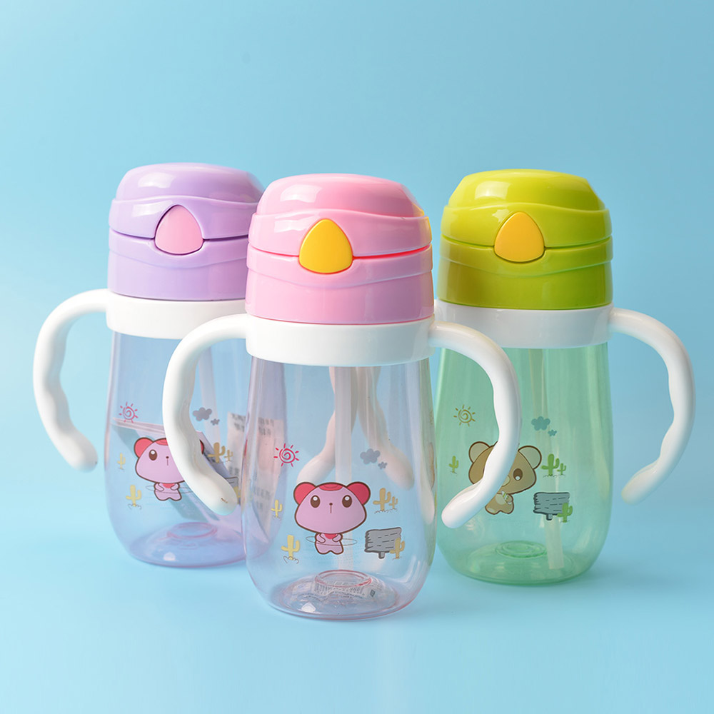 Baby's Water Cup 350ml With Straw Double Handle Cartoon Drinking Training Cup