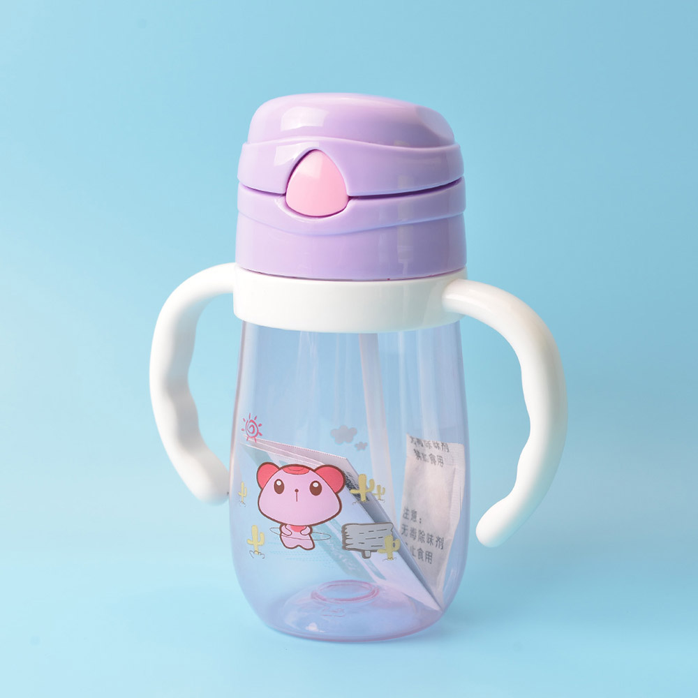 Baby's Water Cup 350ml With Straw Double Handle Cartoon Drinking Training Cup