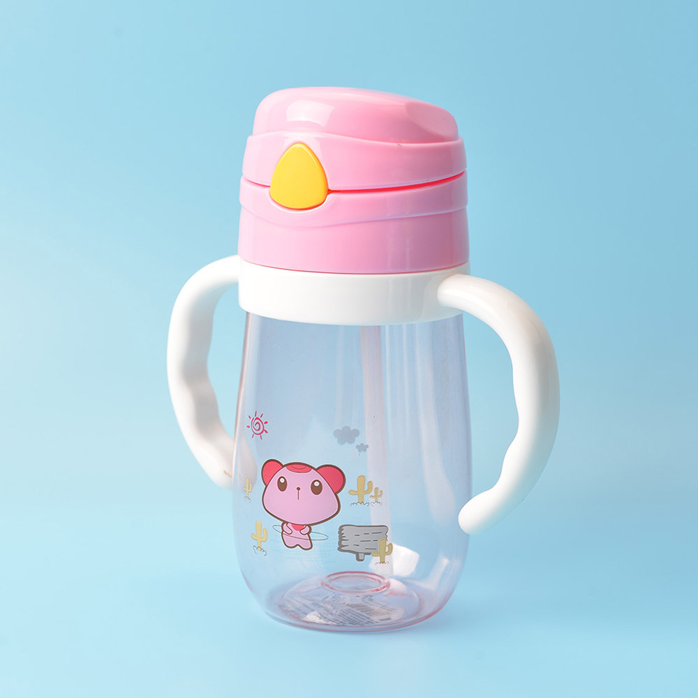 Baby's Water Cup 350ml With Straw Double Handle Cartoon Drinking Training Cup