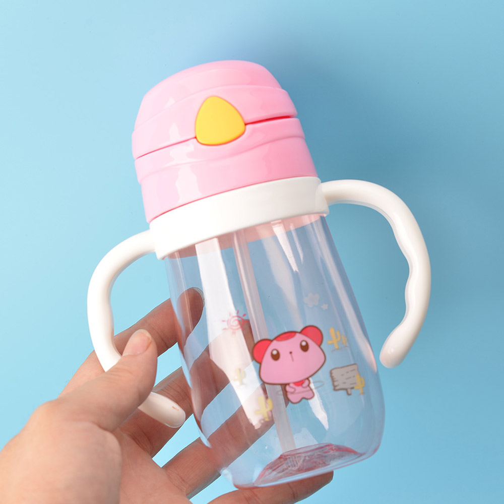 Baby's Water Cup 350ml With Straw Double Handle Cartoon Drinking Training Cup