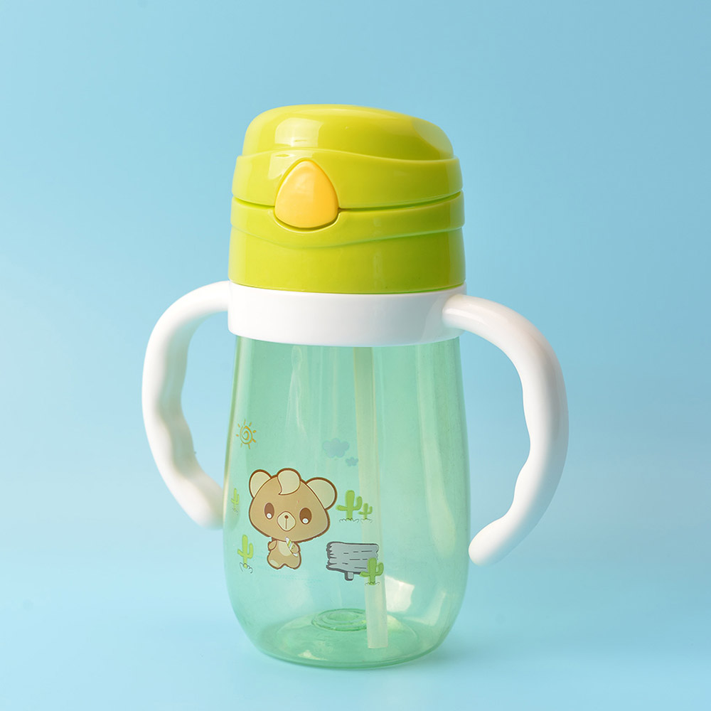 Baby's Water Cup 350ml With Straw Double Handle Cartoon Drinking Training Cup