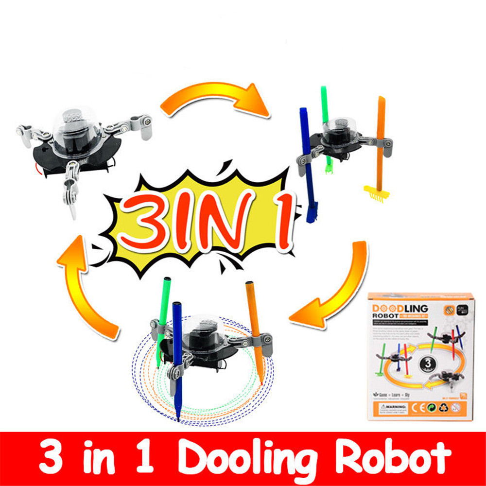 3-In-1 DIY Educational Fun Mechanics Doodling Robot Kit For Children