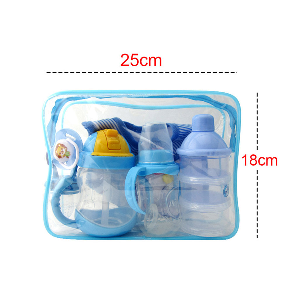 7pcs Baby' Feeding Set Cartoon Feeding Bottle Burp Cloth Milk Powder Storage