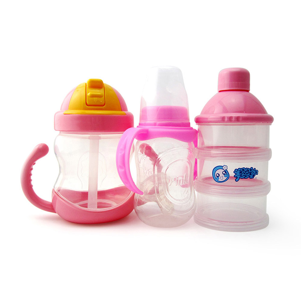 7pcs Baby' Feeding Set Cartoon Feeding Bottle Burp Cloth Milk Powder Storage