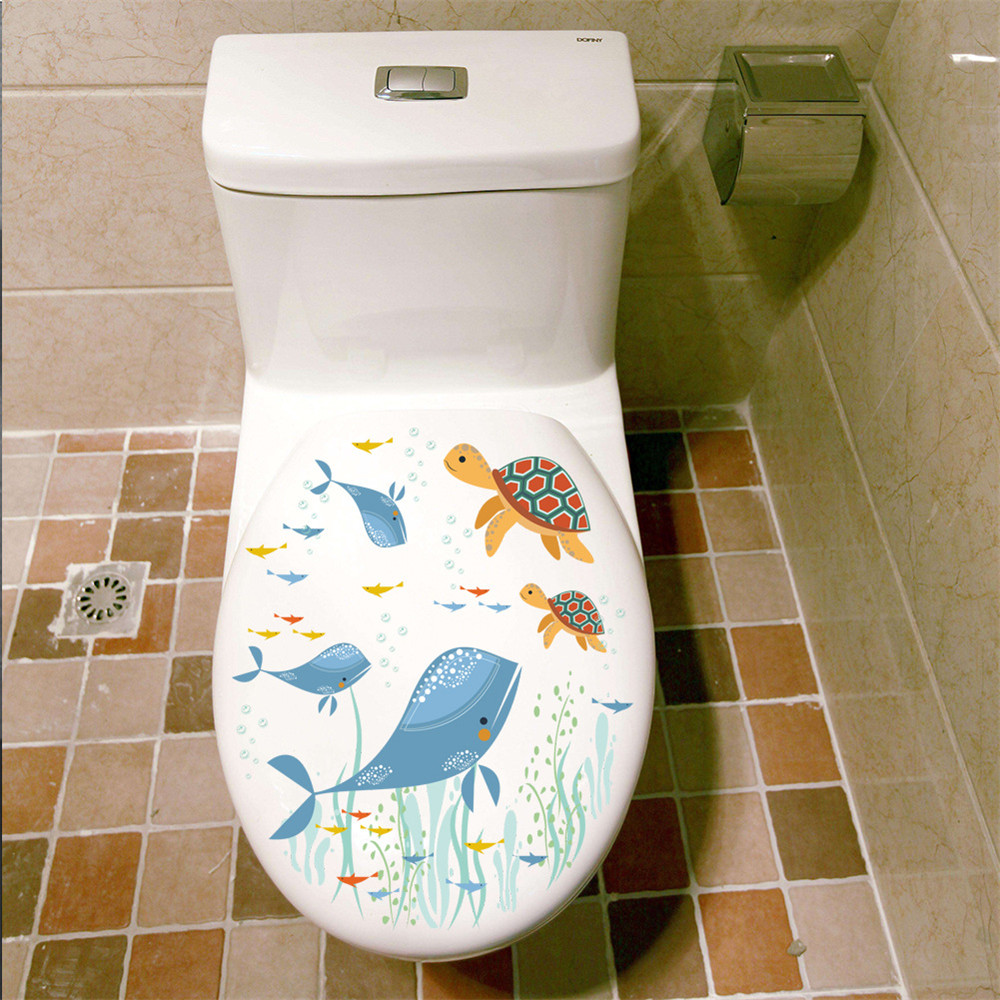 Marine World Seaweed and Whale Toilet Sticker Removable Home Decal