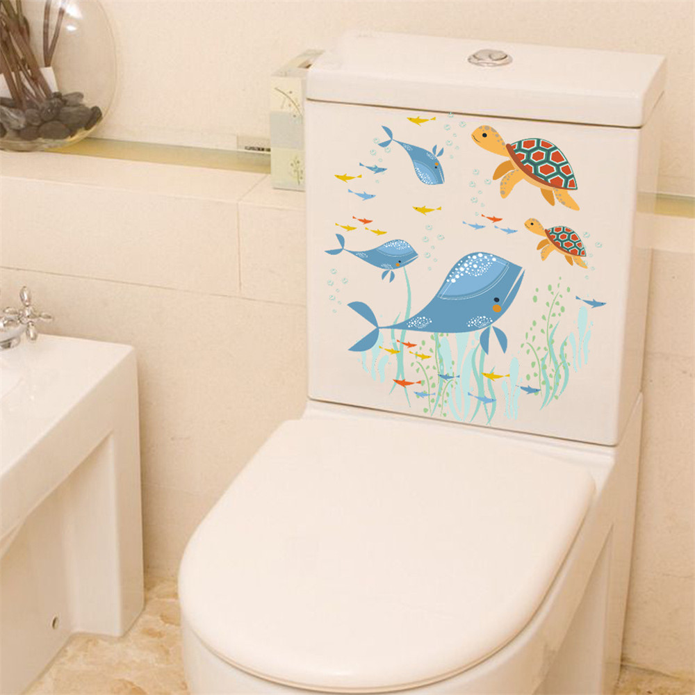 Marine World Seaweed and Whale Toilet Sticker Removable Home Decal