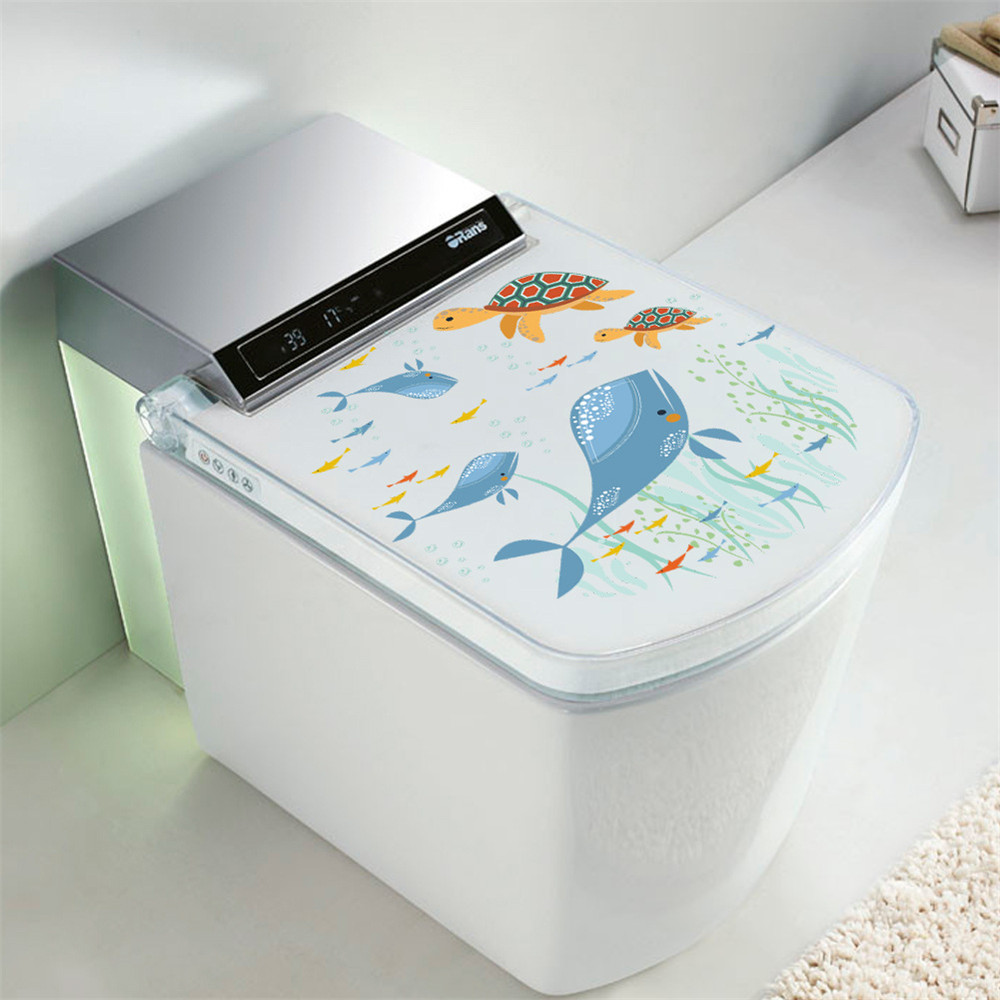 Marine World Seaweed and Whale Toilet Sticker Removable Home Decal