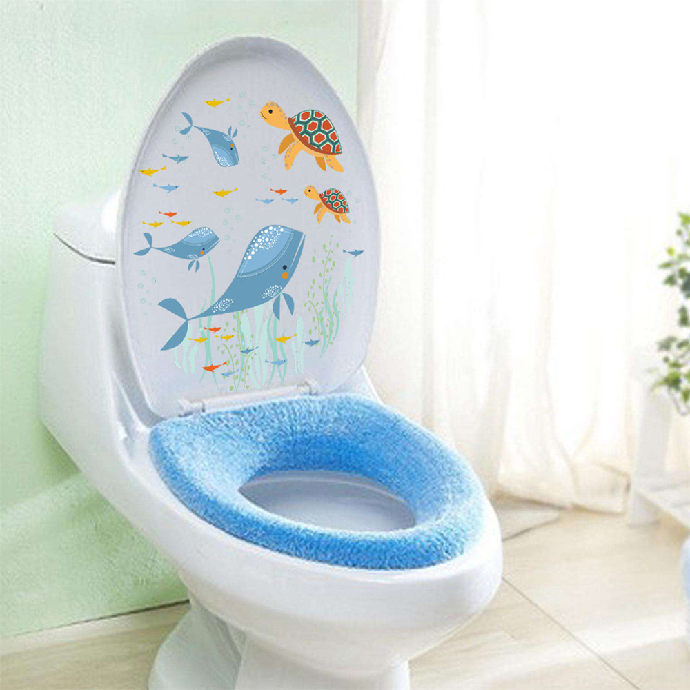 Marine World Seaweed and Whale Toilet Sticker Removable Home Decal