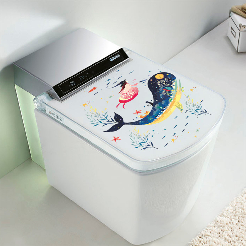 Big Whale Water Grass Girl Toilet Sticker Removable Home decal Big Whale Water Grass Girl Toilet Sticker Removable Home decal