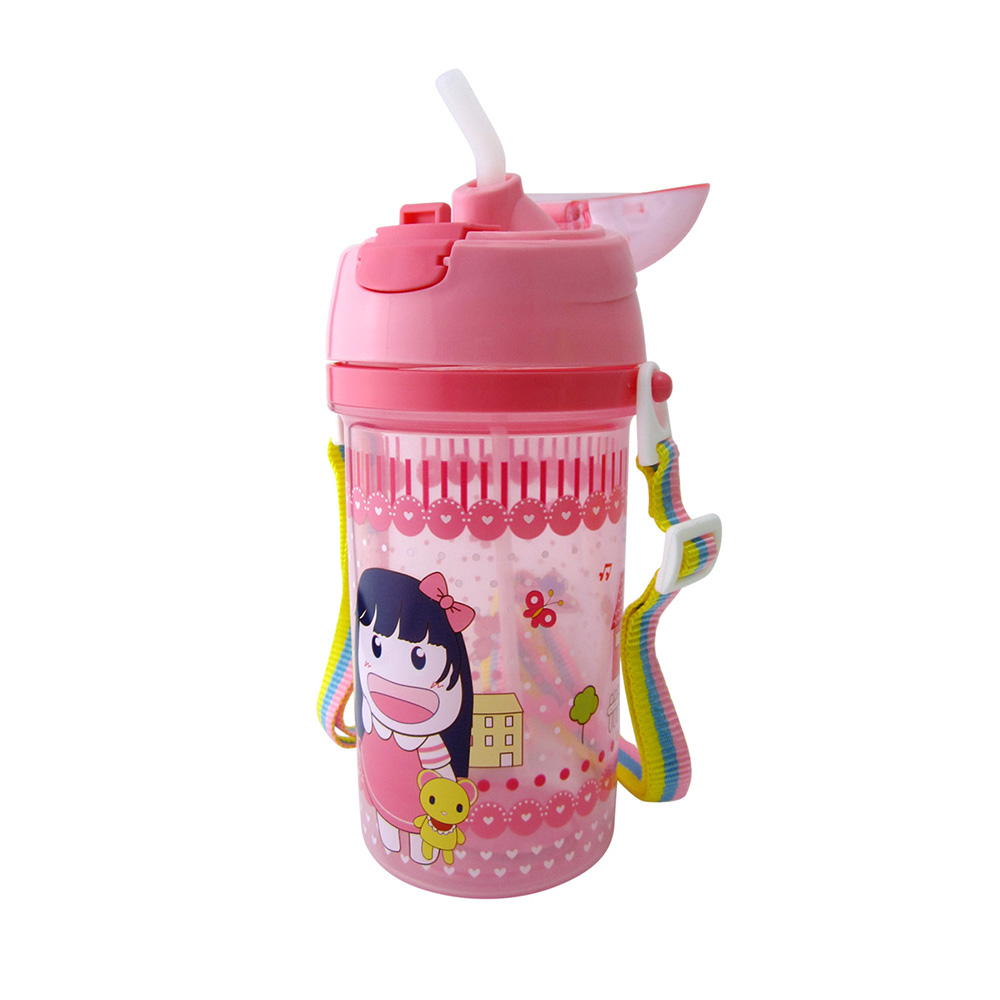 Kid's Water Bottle 550ml With Straw Double Handle Cartoon Cute Baby Water Cup