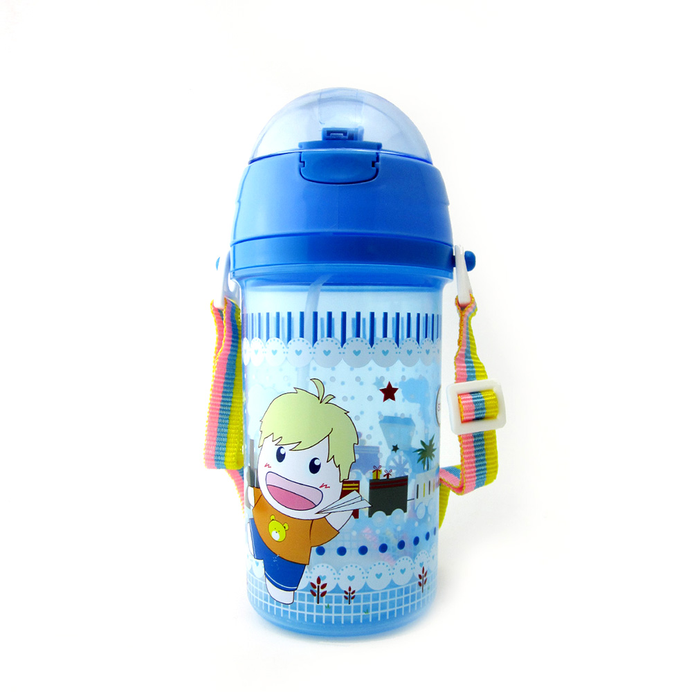 Kid's Water Bottle 550ml With Straw Double Handle Cartoon Cute Baby Water Cup