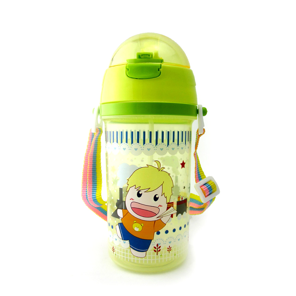 Kid's Water Bottle 550ml With Straw Double Handle Cartoon Cute Baby Water Cup