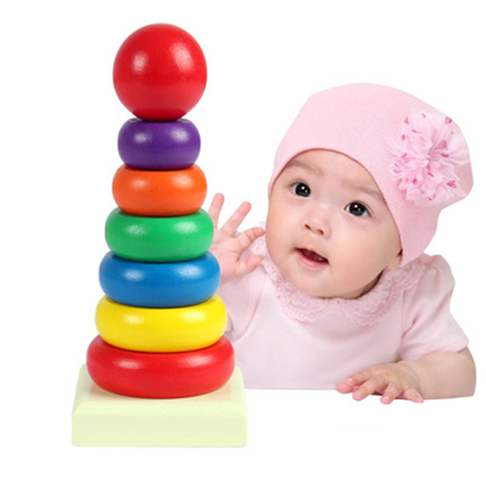 Babies Rainbow Tower Wooden Toy Stacking and