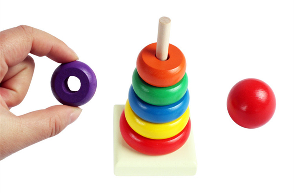 Babies Rainbow Tower Wooden Toy Stacking and