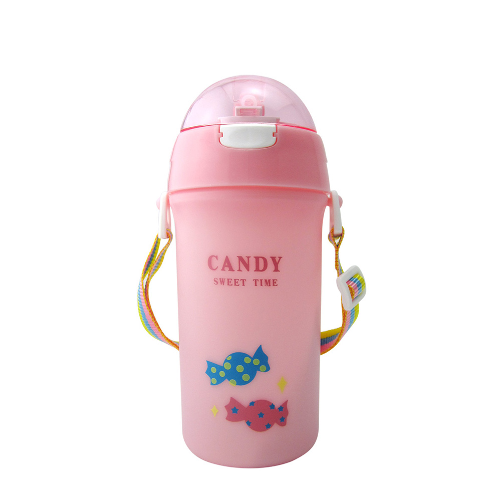 Baby Water Bottle With Straw Colorful Rope Cute Candy Pattern Kid Training Cup B