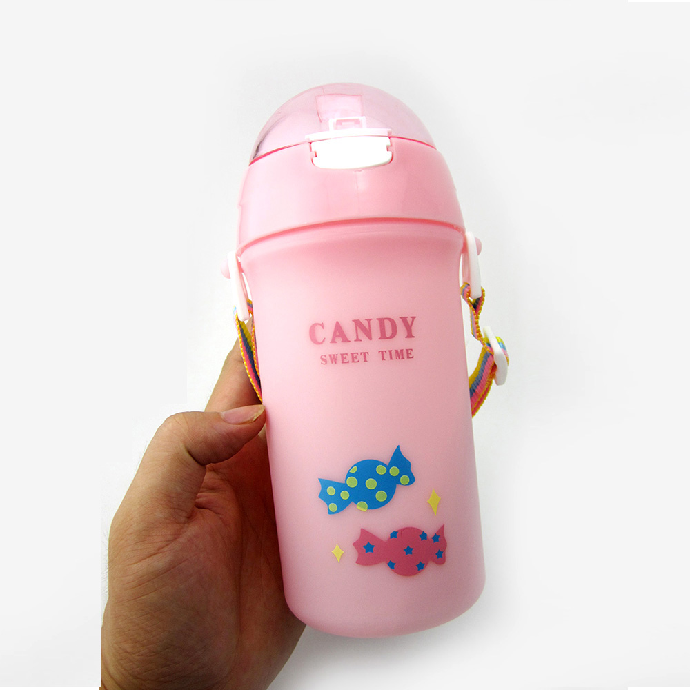 Baby Water Bottle With Straw Colorful Rope Cute Candy Pattern Kid Training Cup B