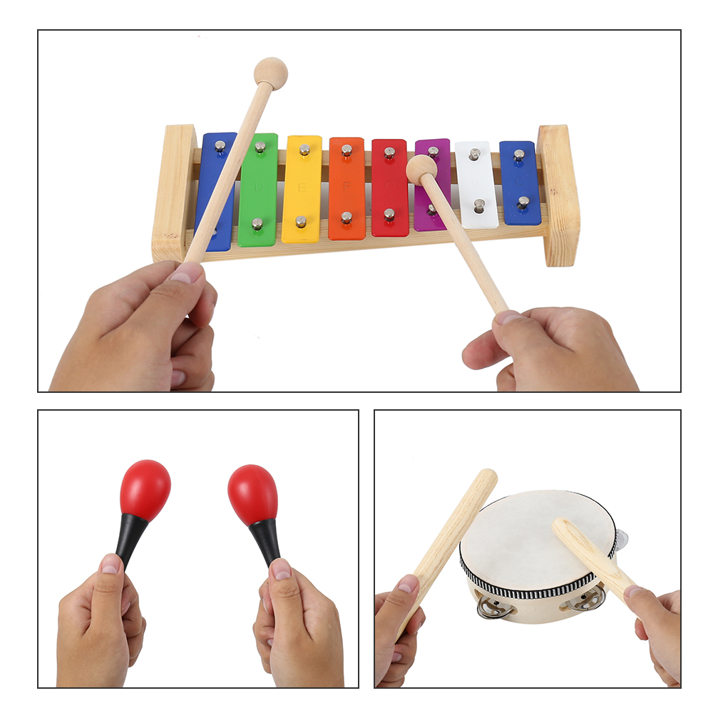 Kids Musical Instruments Tamborines Drum Set 12Pcs Xylophone Percussion Toy
