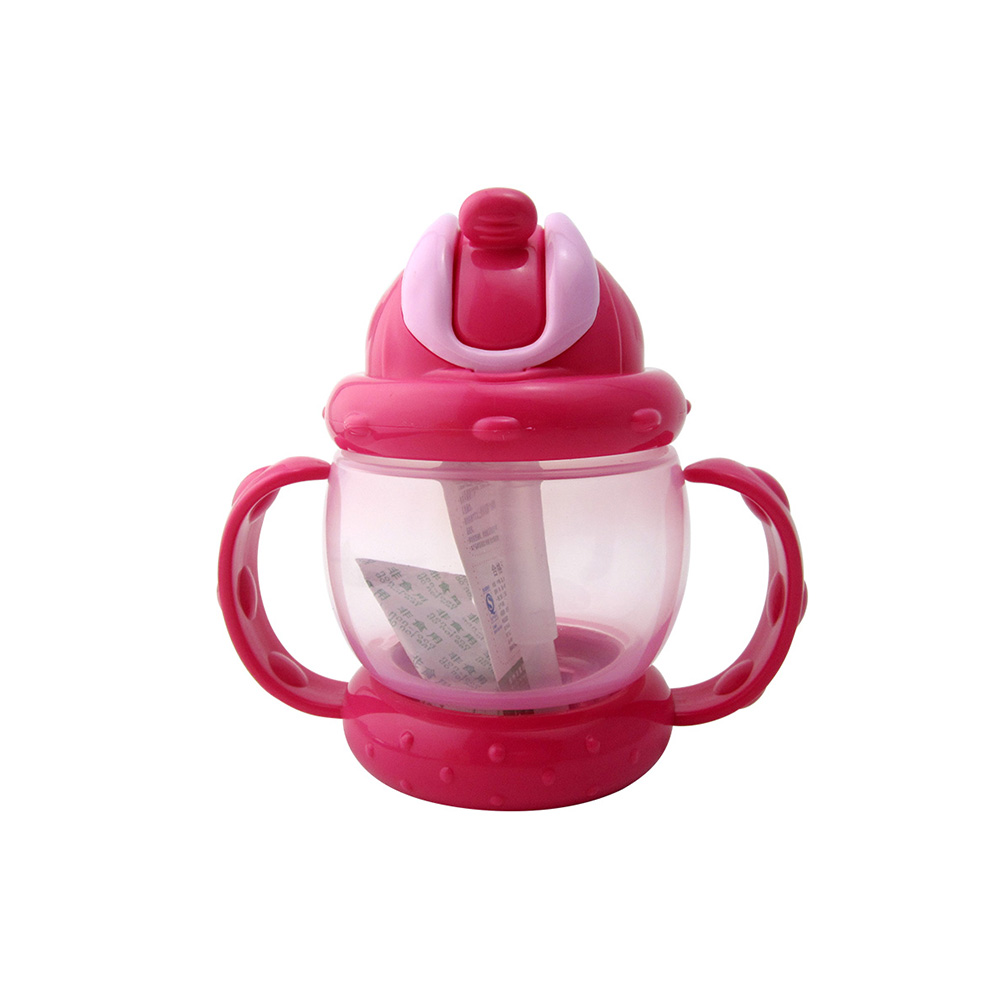 Baby Sippy Cup Solid Color High Quality Straw 240 ML Double Handles Water Bottle