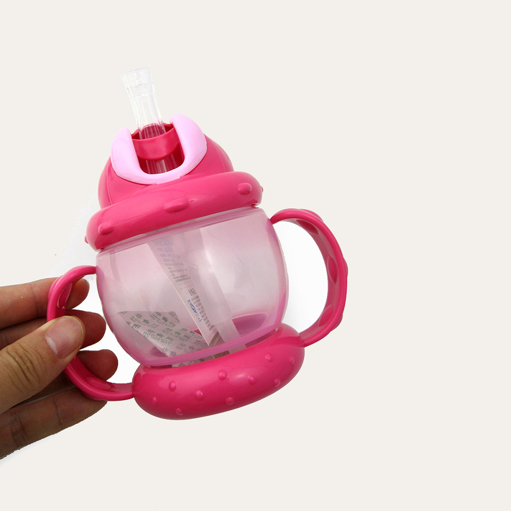 Baby Sippy Cup Solid Color High Quality Straw 240 ML Double Handles Water Bottle