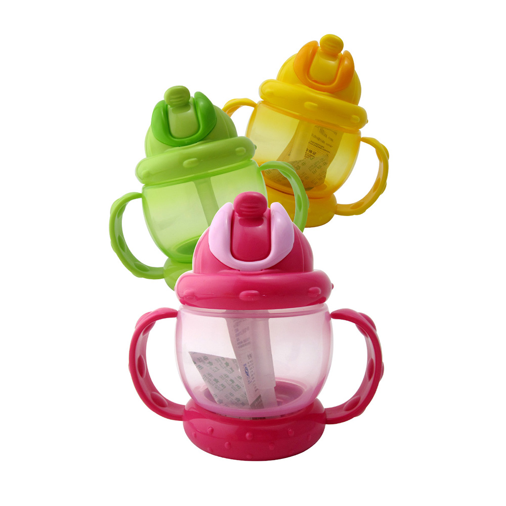 Baby Sippy Cup Solid Color High Quality Straw 240 ML Double Handles Water Bottle