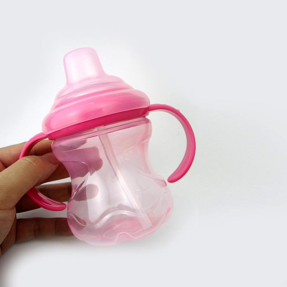 250ML Baby Sippy Cup Double Handle Infant Drinking Training Straw Bottle