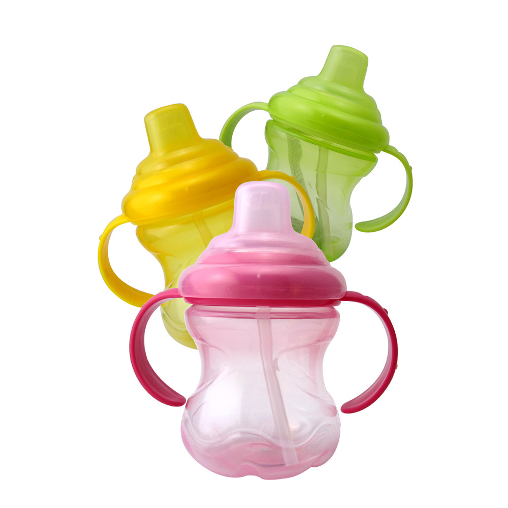 250ML Baby Sippy Cup Double Handle Infant Drinking Training Straw Bottle