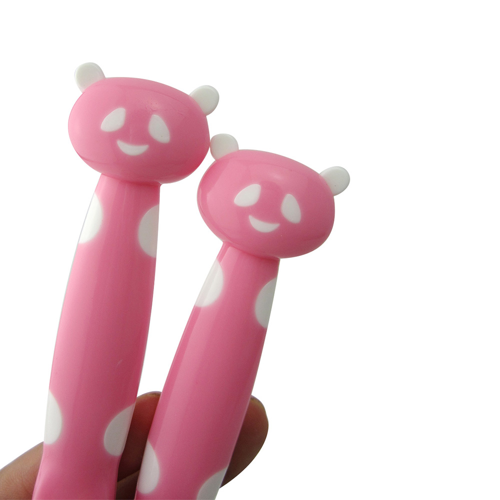 2Pcs Baby's Spoon Set Soft Silicone Candy Color Cute Cartoon Bear Design Spoon