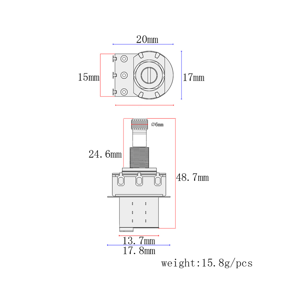 Push-Push DPDT A500K Switching Pot Potentiometer. 25MM Long Shaft